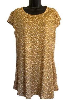 Arianna by Howards Mustard Yellow Ditsy Floral Short Sleeve Tunic Size S/M